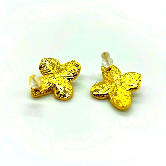 Floral Gold Stud Gold Plated Earrings in Green or White - Picture 4 of 4